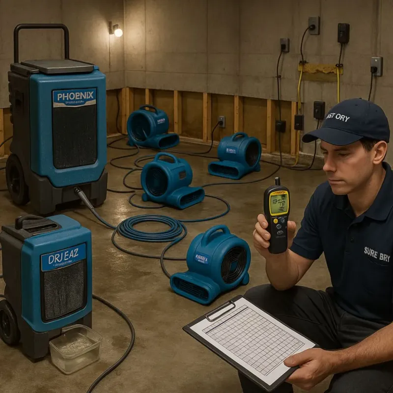 Structural Drying and Dehumidification process in Wallace, NC